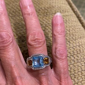 Judith Ripka Sterling Ring with Blue Topaz and Citrine